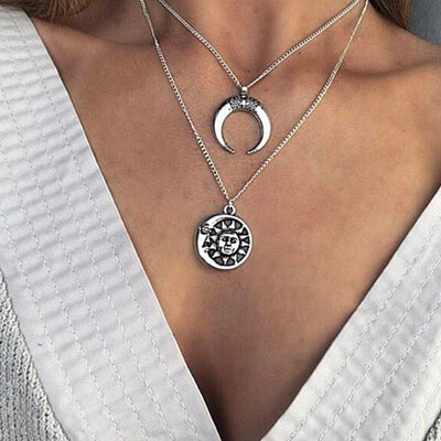 

Europe&the United States cross-border new retro simple big sun horn multi-layer necklace supply stability