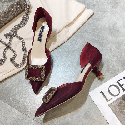 

Summer Joker rhinestone French high-heeled shoes women with thin pointed girls hollow Baotou sandals