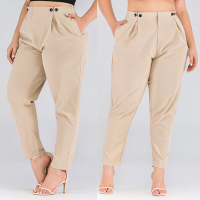 

Gobestart Womens Plus Size Solid Pocket Button Loose Casual Wide Leg Fold Leggings Pants