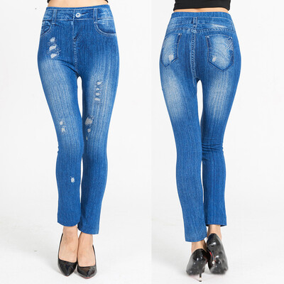 

Tailored Ladiesprinted Jeans Bottoms Hip Lift Overshoot And Slim Nine-minute Pants