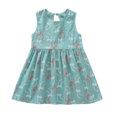 

Kids Girls Summer Sleeveless Dress Cotton Linen Sweet Print Princess Dress