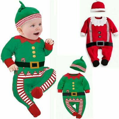 

US Stock Kids Baby Boy Girl Christmas Clothes Romper Bodysuit Hat Outfit Costume