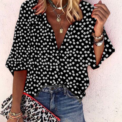 

Womens Floral Print Half Sleeves V Neck Blouse Casual Loose Button Down Tops