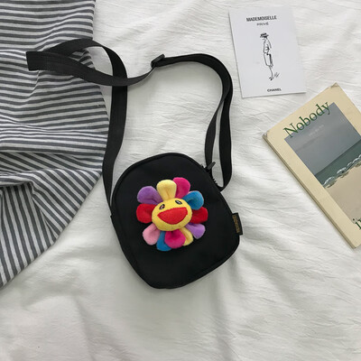 

Casual wild shoulder bag 2019 new fashion slung small square bag cartoon cute colorful sun flower canvas bag