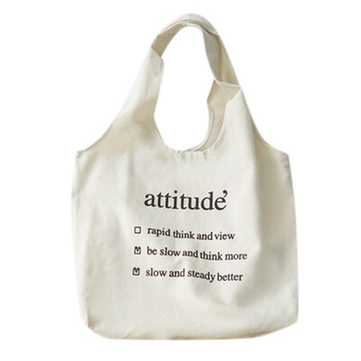 

Tailored Womens Cotton Canvas Bag Ladies Shopping Letter Printing Large Capacity Bag
