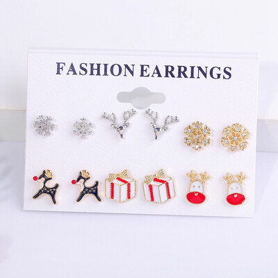 

6 Pair\Set Christmas Tree Snowman Deer Bell Ear Stud Earrings Xmas Party Jewelry gifts