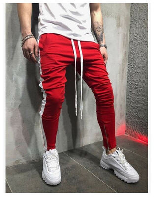 

MEN HIPSTER Jogger Gym Workout TRACK SIDE COLOR STRIPE TRACK ANKLE ZIP PANTS