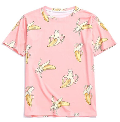 

Toponeto Men Summer Fashion Casual Printing Short-Sleeve Banana & Cat T-Shirt Top Blouse