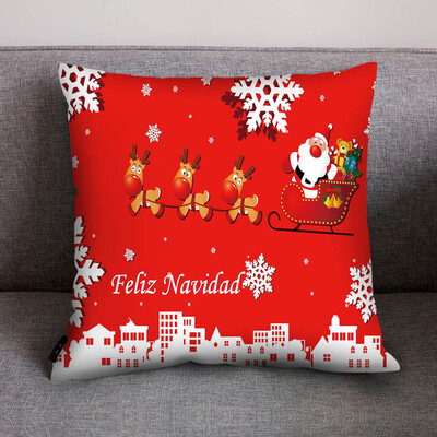 

Tailored Merry Christmas Print Pillow Case Polyester Sofa Car Cushion Cover Home Decor