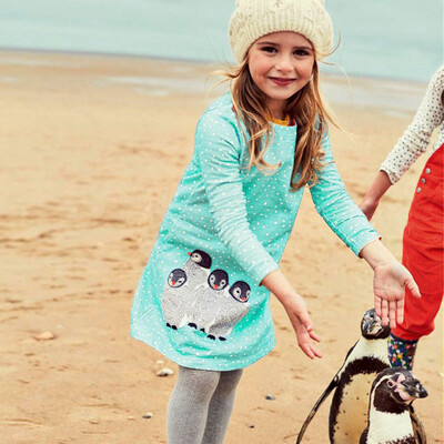 

Children Kids Girls Long Sleeved Penguin Cartoon Cat Print Dress Clothes
