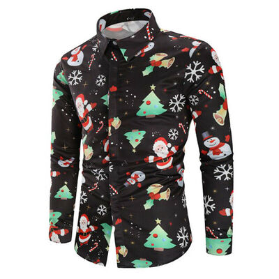 

Christmas Mens Button Up Casual Shirts Slim Fit Long Sleeve Dress Shirts Tops