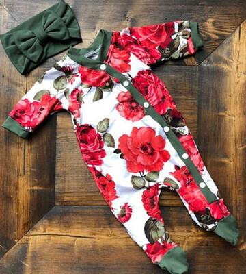 

Newborn Baby Girls Romper Jumpsuit Bodysuit Infant Headband Clothes Outfits Set
