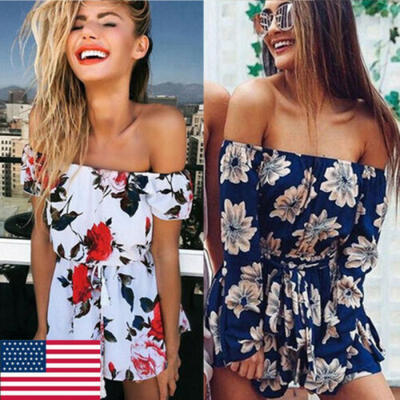

US Women Summer Casual Sleeveless Playsuit Ladies Short Jumpsuit Flower Romper