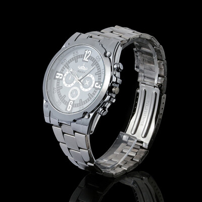 

Gobestart Mens Business Watch Three Eyes Dial Stainless Steel Belt Quartz Watch