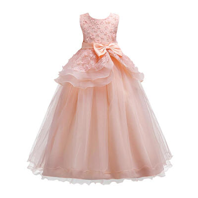 

Girl Dresses Sleeveless Pageant Cute Bowknot Children Ball Gown for Wedding
