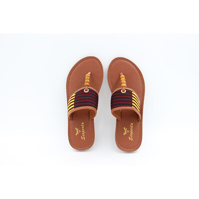 

Scoperta beach slippers HK13 flying woven cloth pu wooden bead surface good cloth lining pu fit EVA TPR bottom 16597