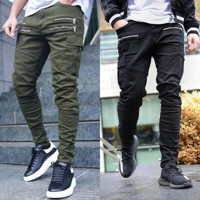 

Men Casual Sports Pants Sweatpants Pocket Zipper Slim Drawstring Pencil Pant New