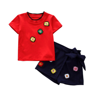 

Summer Kids Girls Casual Cute Short Sleeve T-shirt Tops Skirts Summer Children Clothes 2 Pcs Sets