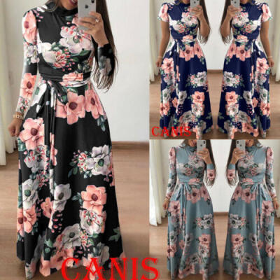 

US Womens Boho Summer Floral Short Sleeve Long Maxi Dress Party Beach Sundress