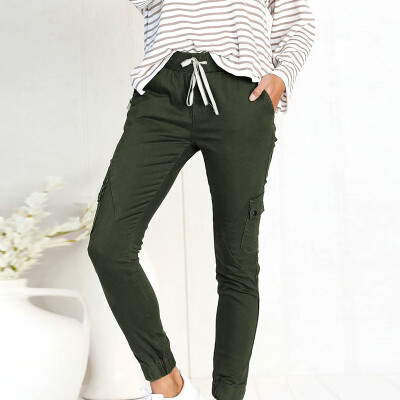 

Women Casual Multi-pocket Pants Elastic High Waist Slim Lace-up Sports Trousers