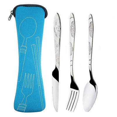 

3pcs Stainless Steel Cutlery Set Steak Knife Fork Spoon with Cloth Bag