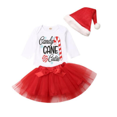 

US Newborn Baby Girls Christmas Tops Romper Tutu Skirts Hat Outfits Clothes 3Pcs