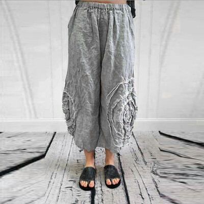 

Tailored Women Elastic Waist Casual Loose Simple & Basic Cotton-Blend Pants