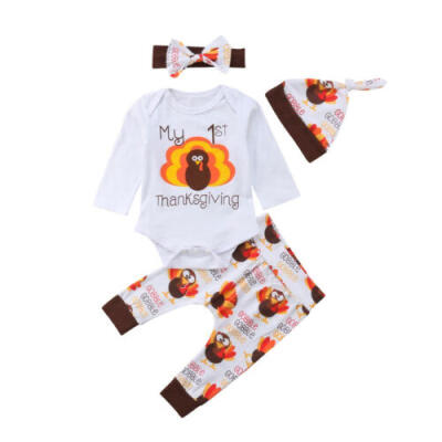 

Thanksgiving Day Infant Baby Boys Girls Top Romper Pants Hat Outfit Set Clothes
