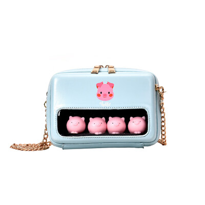 

Cartoon Fashion Women Messenger Bag Chain Girl Cute Chicken Pig Shoulder Bag Transparent Small Square Crossbody Bag Handbag sac