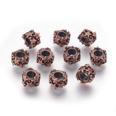 

Tibetan Style Alloy European Beads Large Hole Donut with Star Beads Nickel Free & Lead Free Red Copper 6x10mm