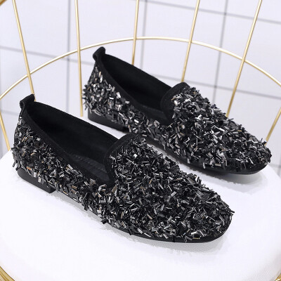 

Womens shoes outside wearing spring&autumn flat-bottomed sequins a foot bean shoes social single shoe tide