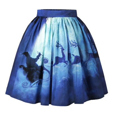 

Roseonmyhand Womens Sexy Christmas Santa Printed Swing Performance A-Line Loose Skirt