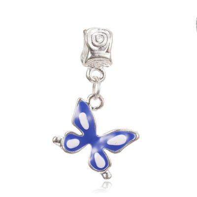 

Alloy Enamel European Dangle Beads Butterfly Blue 15x16x2mm Hole 5mm