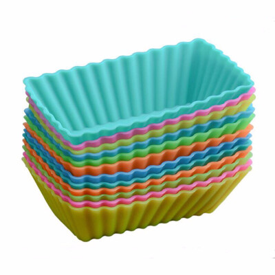 

Large Rectangular Silicone Baking Cups Petite Loaf Pans - 12 Cupcake&Muffin Molds