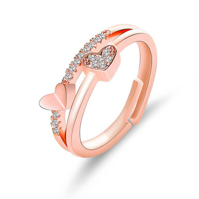 

New Stylish Heart-Shaped Open Heart 925 Sterling Silver Couple Romantic Wedding Engagement Ring Casual