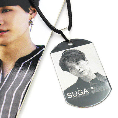 

KPOP BTS Bangtan Boys Same Paragraph Necklace Stainless Steel Square Photo Pendant Necklace Boys Girls Necklace Gifts for Fans