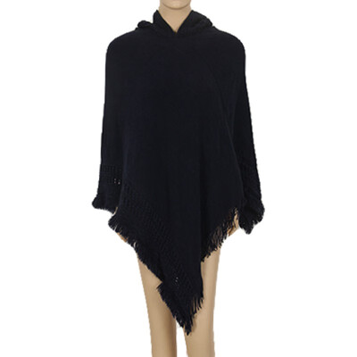 

Female Knit Batwing Top Poncho With Hood Cape Cardigan Coat Sweater Outwear