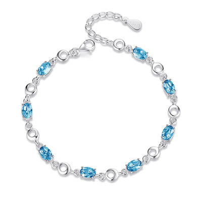 

Top Quality S925 Sterling Bracelets For Women Accessories Charm Zircon Blue Oval Bracelets Female Jewelry