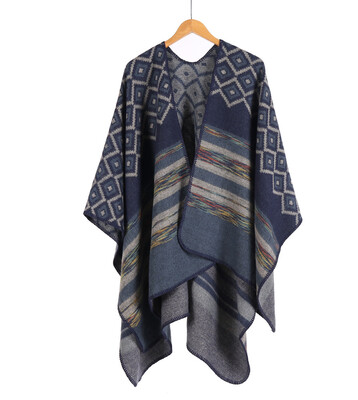 

Womens new big diamond color strip shawl high-end womens double-sided wear out travel cloak WISH hot sale
