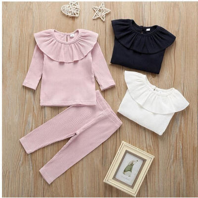 

Toddler Baby Girl Long Sleeve Knitted Ruffle T-Shirt Leggings Pants Clothes