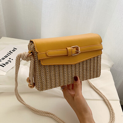 

Net red contrast bag summer personality woven bag womens new 2019 simple fashion box slung small square bag
