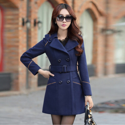 

Gobestart Women Wool Double Breasted Coat Elegant Long Sleeve Work Office Fashion Jacket