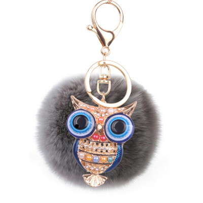 

8cm Rex Rabbit Fur Ball Owl Keychain Cute Animal Lady Bag Mobile Phone Pendant