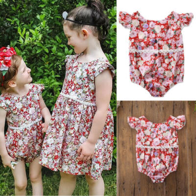 

Newborn Infant Baby Girls Floral Romper Lace Button Outfits Clothes Bodysuit