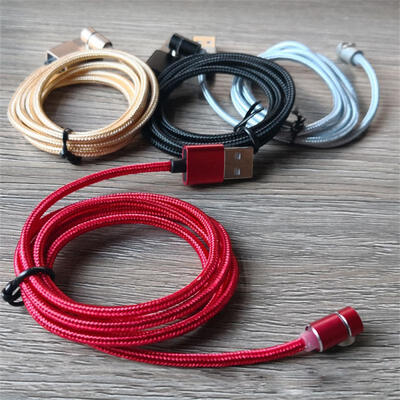 

USB Magnetic Cable 90 Degree Angle Micro USB Type C Lightning Nylon Braided Cord With Led Light-Lightning