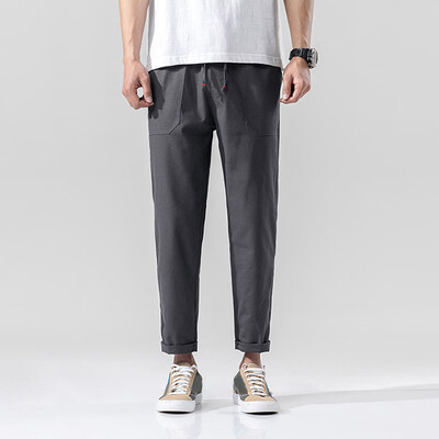 

Tailored Mens Fashion Summer Casual Solid Pocket Drawstring Cotton Linen Long Pants
