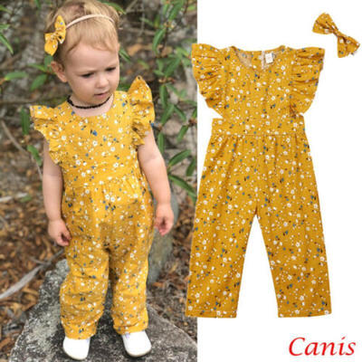 

US New Toddler Kid Baby Girl Floral Jumpsuit Romper Bodysuit Outfit 2Pcs Clothes