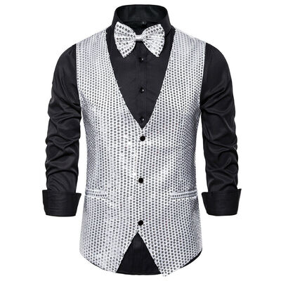 

Men Shiny Sequin Glitter Embellished Blazer Jacket Nightclub Weeding Party Suits
