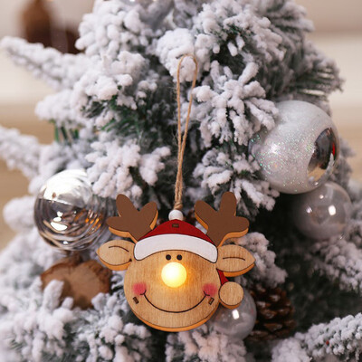 

Gobestart Christmas Glowing Wooden Pendant Christmas Tree Ornament