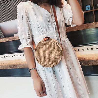 

Summer Casual Women Round Straw Handbag Bohemian Retro Woven Circle Rattan Crossbody Shoulder Bag